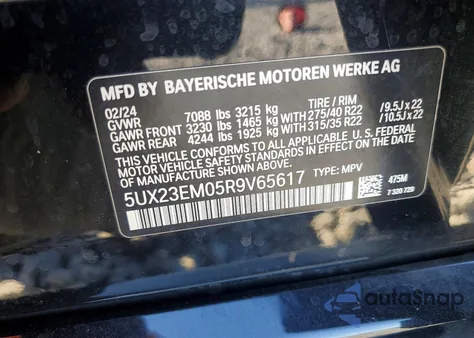 2024 BMW X7 xDrive40I z USA, uszkodzony, nr VIN 5UX23EM05R9V65617